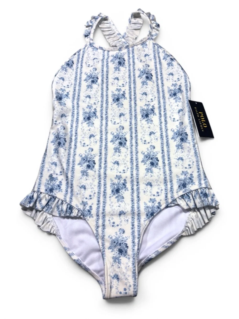 Polo Ralph Lauren Girls Floral Ruffle One-Piece Swimsuit Size 12 NWT